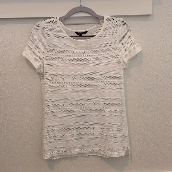 7 For All Mankind Top White Short Sleeve Pointelle Size XS - Picture 1 of 7